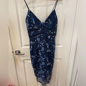 Bardot Blue Slip Midi Dress Spaghetti Strap V-Neck